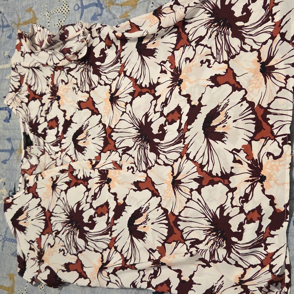 Ann Taylor Floral Blouse - Brown and Cream